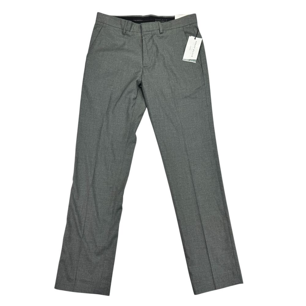 Perry Ellis Mens Slim Fit Non-Iron Stretch Heathered Dress Pants Alloy 29x30